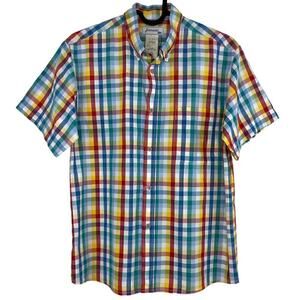 Vintage Jacadi Paris Parisian Multi Color Plaid Gingham Check Button Down 12Y